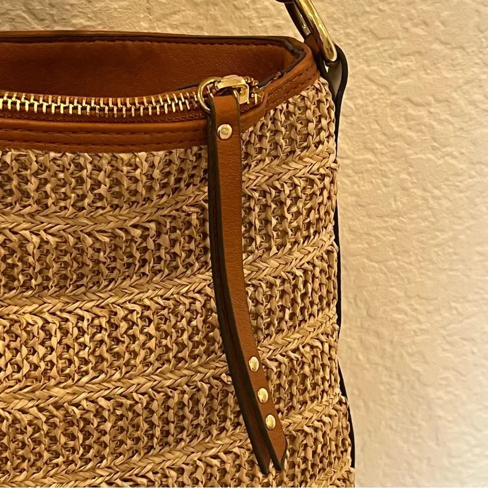 Jessica Simpson Lacey Faux Leather Hobo Bag in Natural Straw